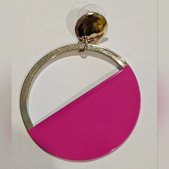 NEW Nine West Pink Gold Earrings 80s Y2K Retro Colorblock Geometric Statement - Picture 3 of 6